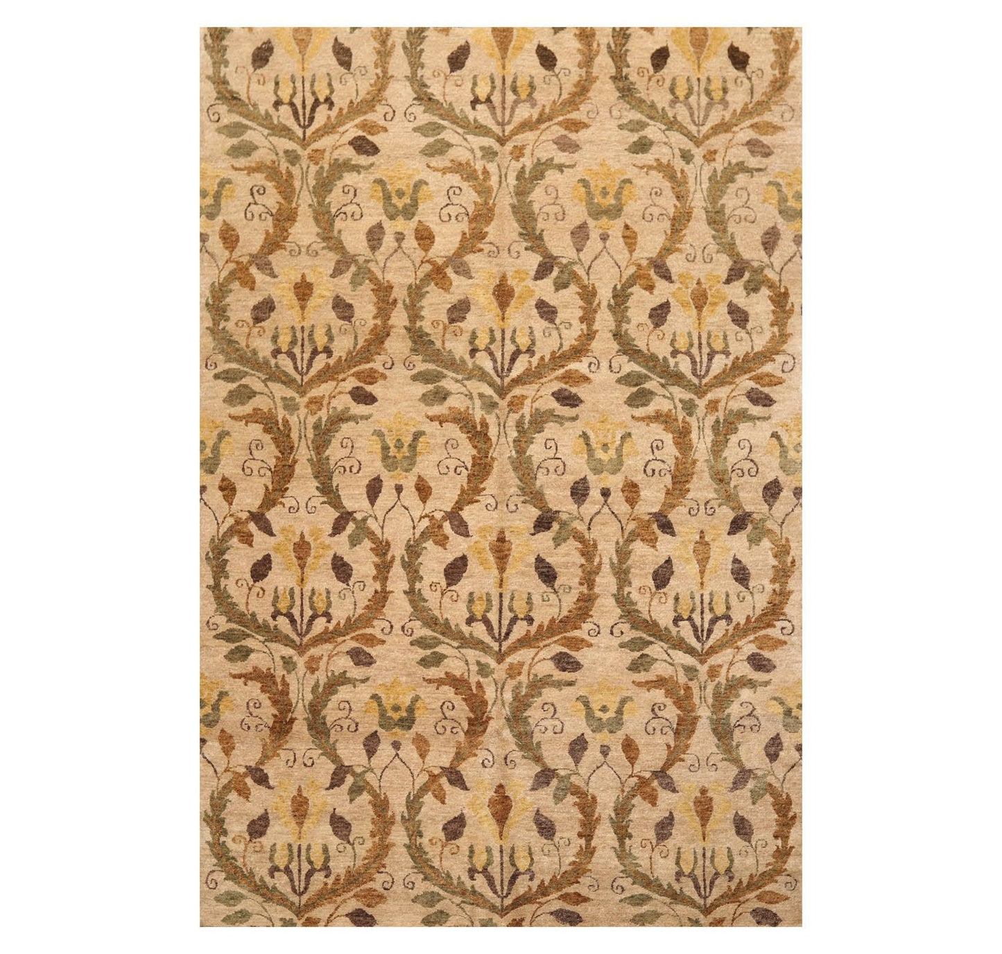 5'11" x 8'10" Hand Knotted Botanical New Zealand Wool Oriental Area Rug Tan-0