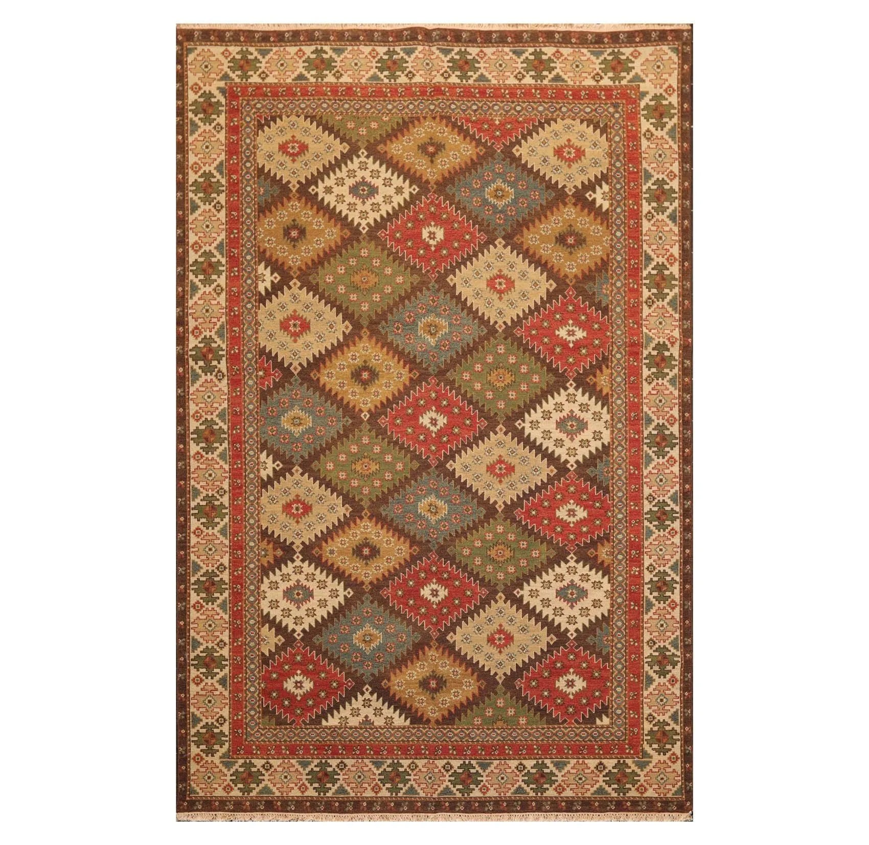 5'10 x 9' Hand Knotted 100% Wool Reversible Flat Pile Area Rug Beige-0