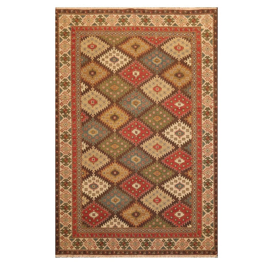 5'10 x 9' Hand Knotted 100% Wool Reversible Flat Pile Area Rug Beige-0