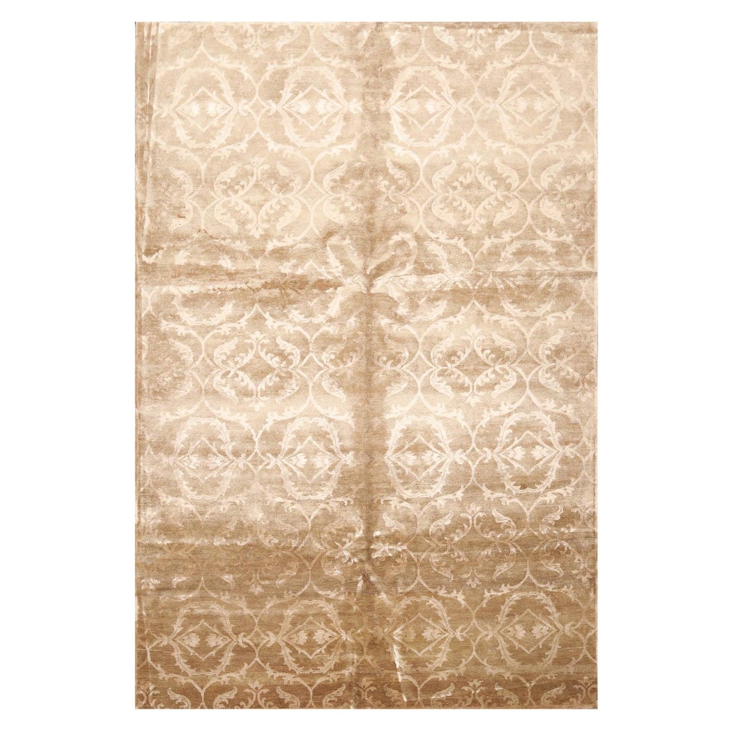 6'1" x 9'1" Hand Knotted Wool & Faux Silk Indo Tibetan Oriental Area Rug Tan-0