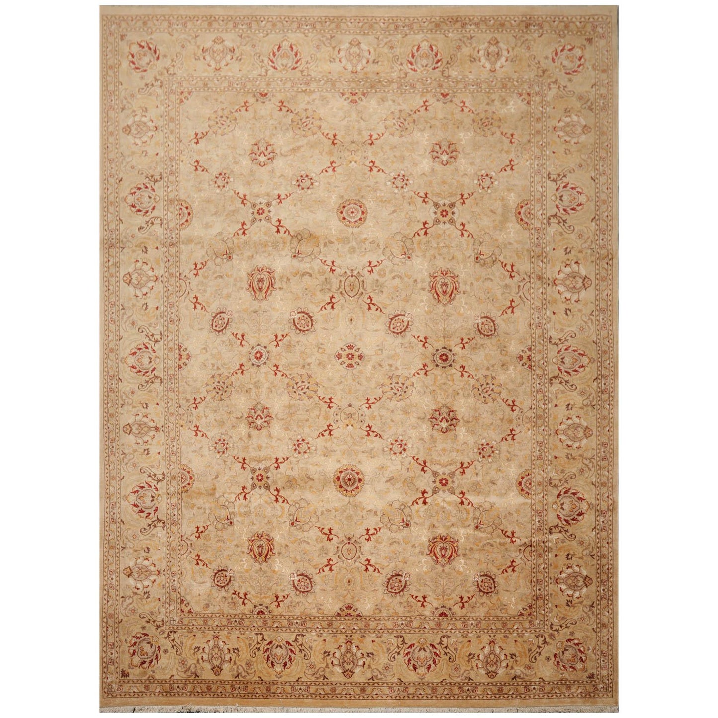 9'2"x12'6" Hand Knotted Wool & Silk16/18 Pak Persian 300 KPSI Oriental Area Rug Beige-0