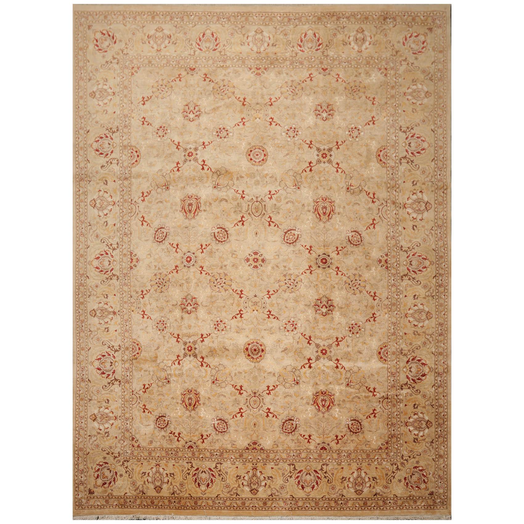 9'2"x12'6" Hand Knotted Wool & Silk16/18 Pak Persian 300 KPSI Oriental Area Rug Beige-0