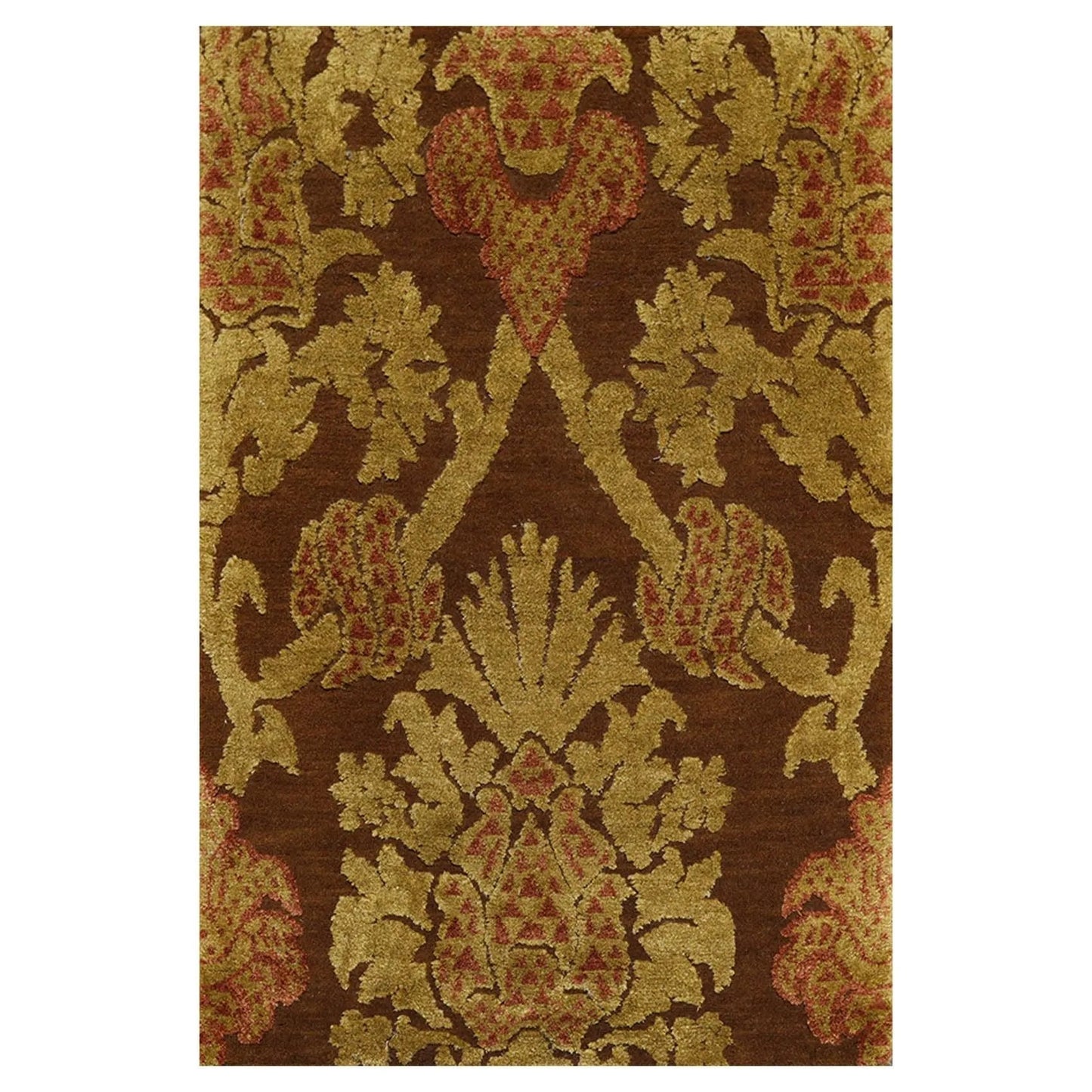 2' x 3' Hand Knotted Wool & Silk Baroque High Low Pile Tibetan Area Rug Brown-0