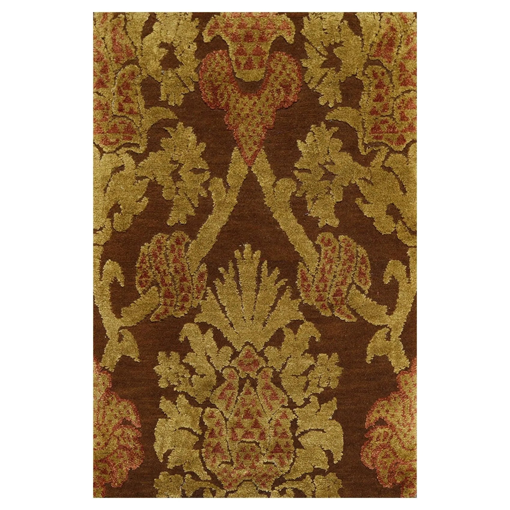 2' x 3' Hand Knotted Wool & Silk Baroque High Low Pile Tibetan Area Rug Brown-0