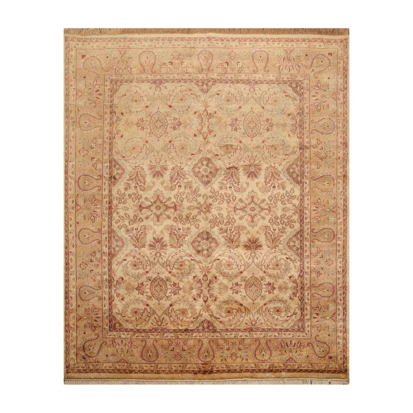 7'9" x 9'8" Hand Knotted Traditional Wool Agra Oriental Area Rug Warm Beige-0