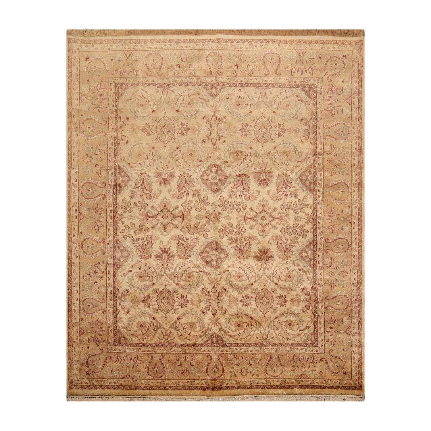 7'9" x 9'8" Hand Knotted Traditional Wool Agra Oriental Area Rug Warm Beige-0