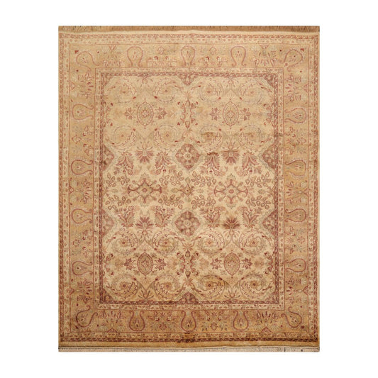 7'9" x 9'8" Hand Knotted Traditional Wool Agra Oriental Area Rug Warm Beige-0