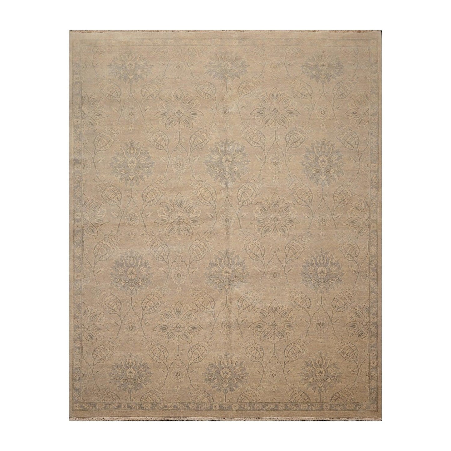 8'4" x 10'5" Hand Knotted 100% Wool Transitional Tibetan Area Rug Beige Gray-0