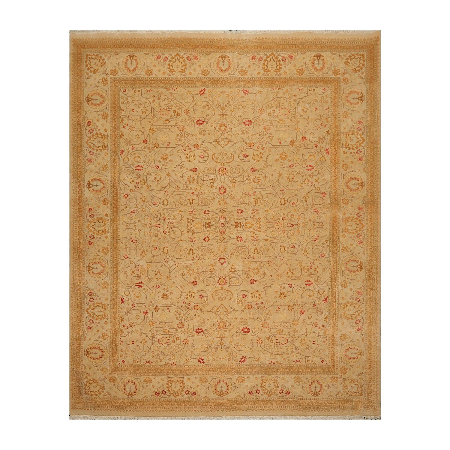 Hand Knotted Wool 16/18 Pak Persian 300 KPSI Oriental Area Rug Tan 8'4" x 10'5"-1
