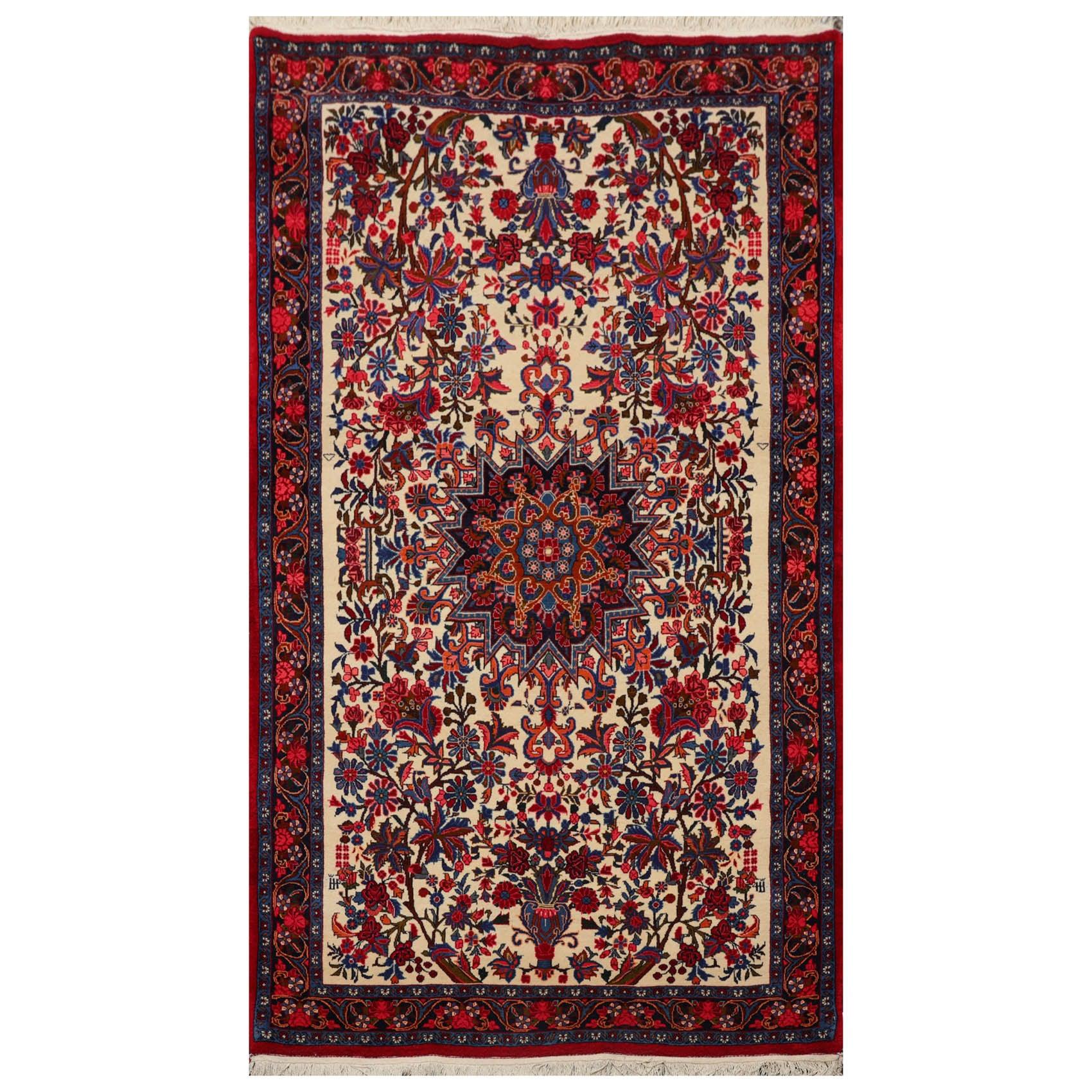 3'10" x 6'10" Authentic Hand Knotted 100% Wool Bidjar 300 KPSI Area Rug Ivory-0