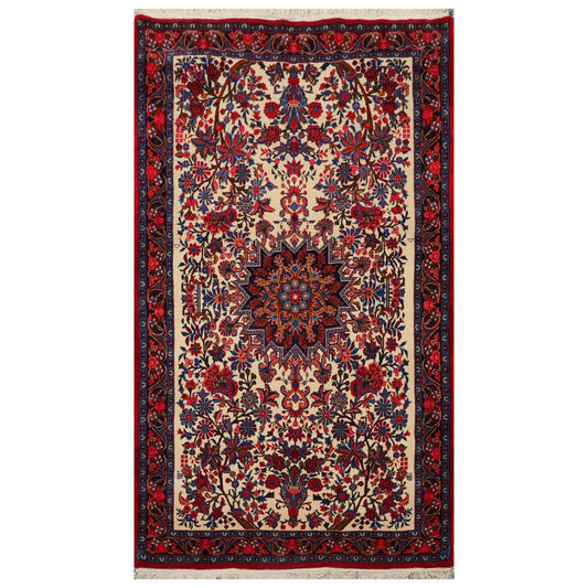 3'10" x 6'10" Authentic Hand Knotted 100% Wool Bidjar 300 KPSI Area Rug Ivory-0