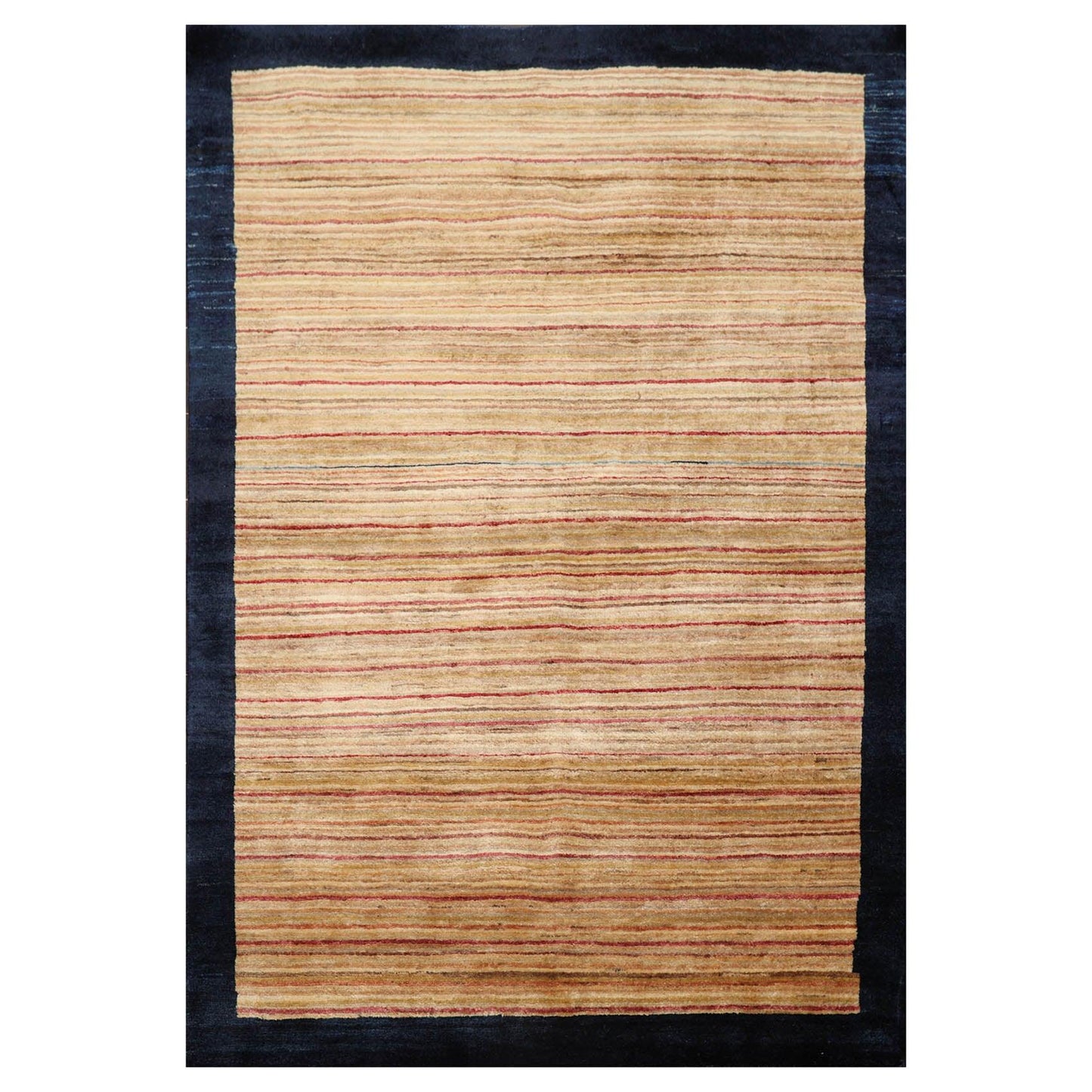 4'1" x 5'11" Hand Knotted 100% Wool Peshawar Modern Striped Area Rug Beige-0