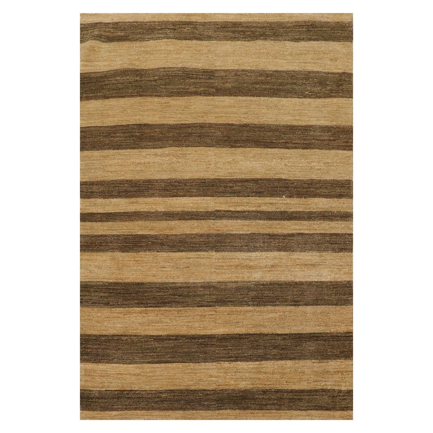 4'1" x 6'1" Hand Knotted 100% Wool Peshawar Striped Modern Area Rug Gold Brown-0