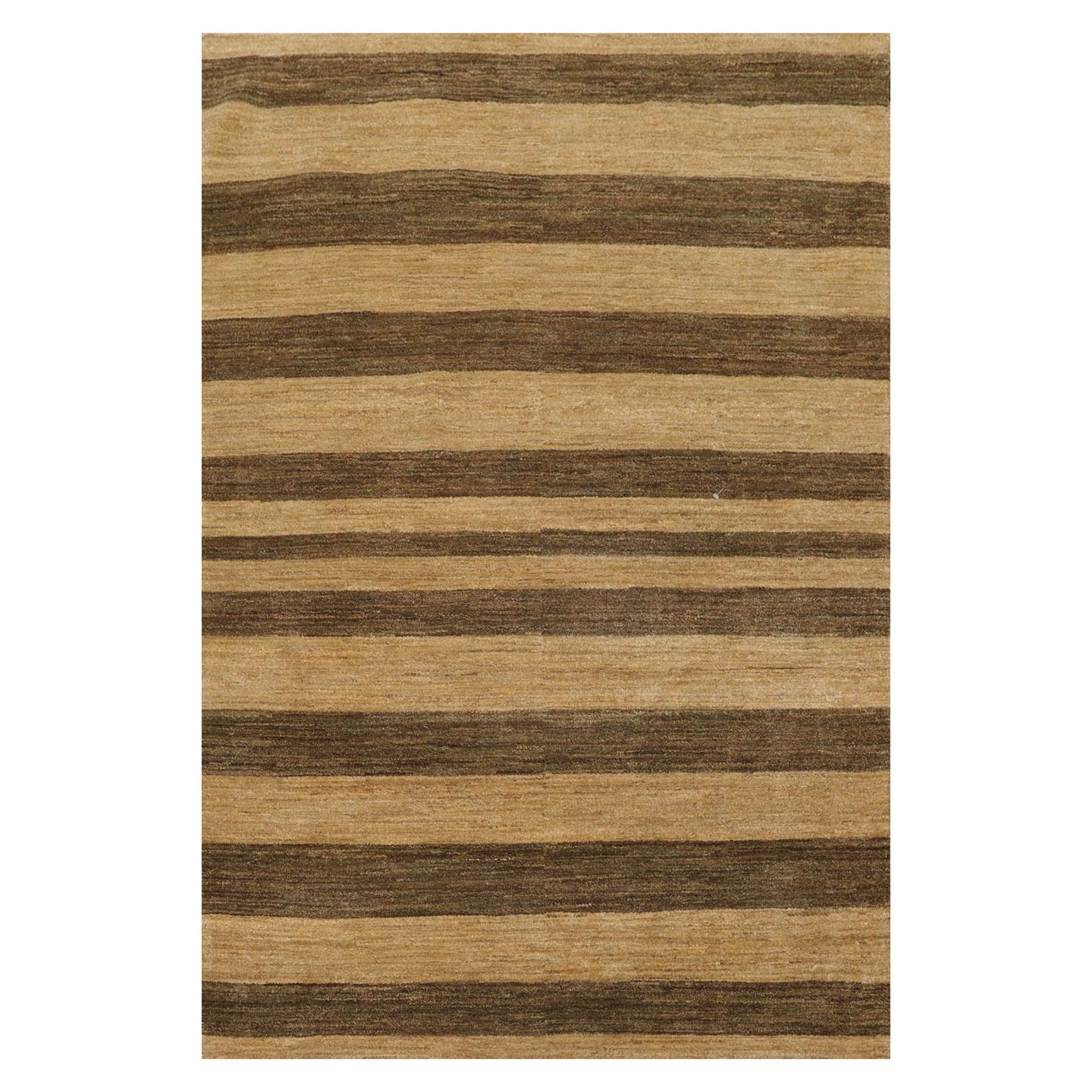 4'1" x 6'1" Hand Knotted 100% Wool Peshawar Striped Modern Area Rug Gold Brown-0