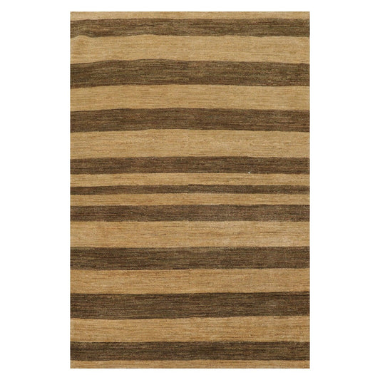 4'1" x 6'1" Hand Knotted 100% Wool Peshawar Striped Modern Area Rug Gold Brown-0