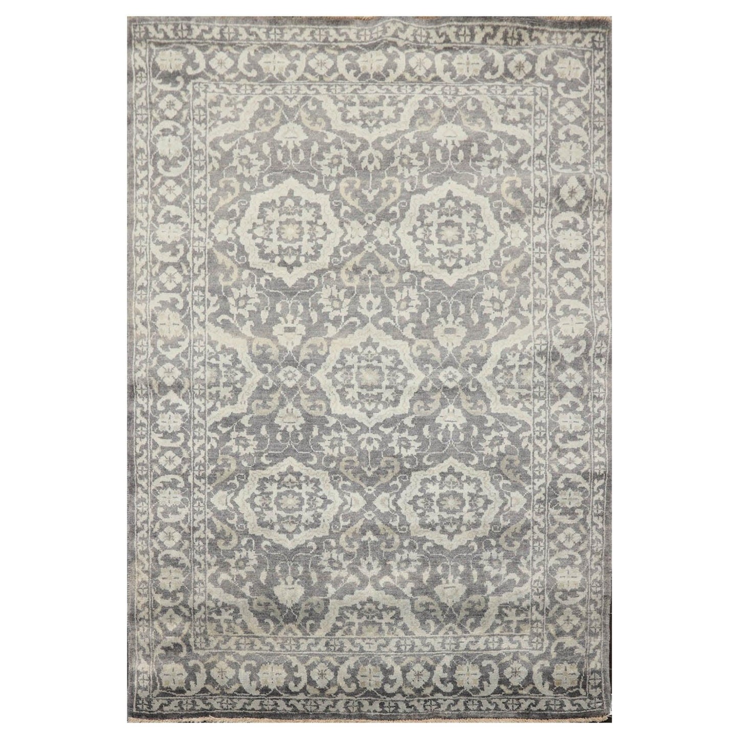 4'x5'10" Hand Knotted 100% Wool Transitional Oriental Area Rug Tone on Tone Gray-0