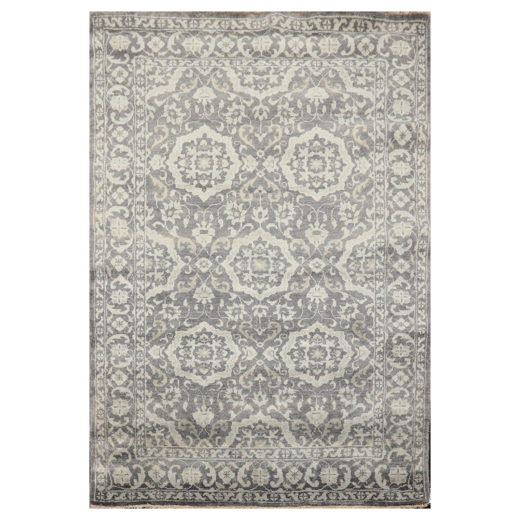 4'x5'10" Hand Knotted 100% Wool Transitional Oriental Area Rug Tone on Tone Gray-0
