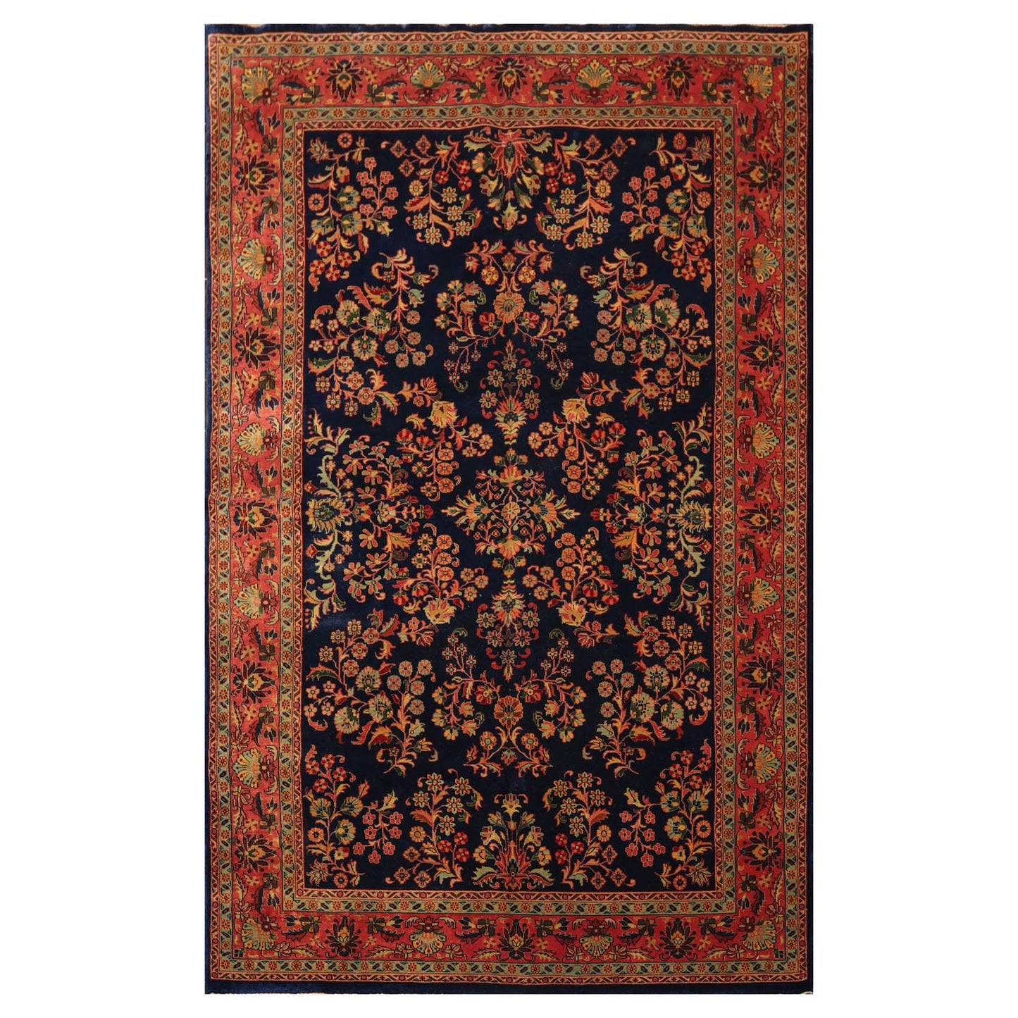 5'9" x 9'2" Hand Knotted 100% Wool Traditional Sarouk Oriental Area Rug Navy-0