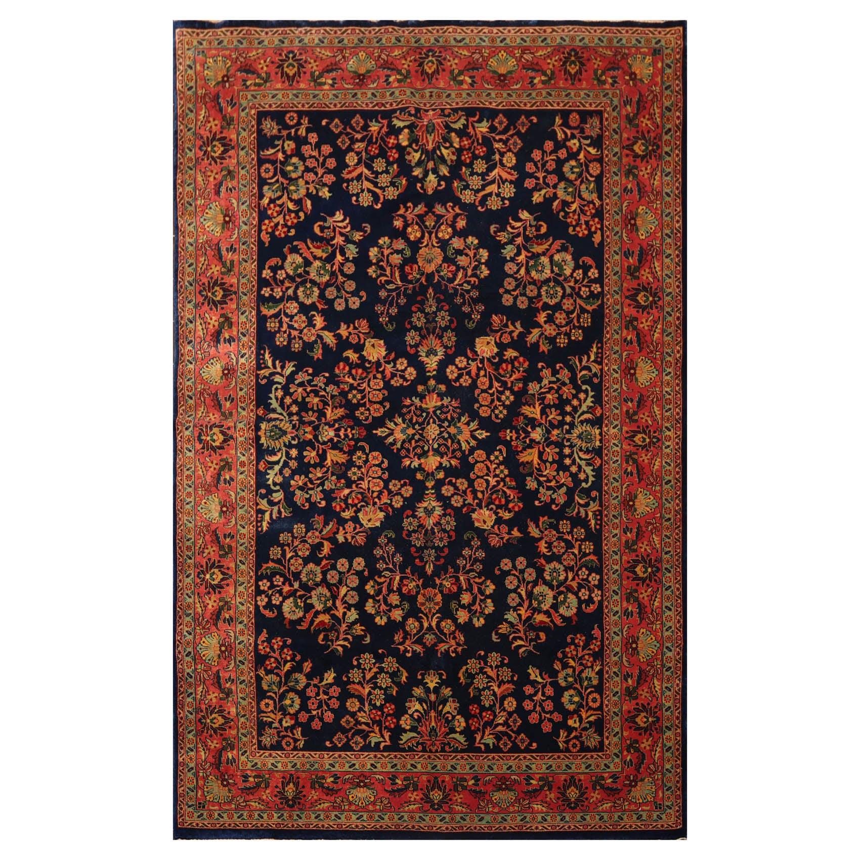 5'9" x 9'2" Hand Knotted 100% Wool Traditional Sarouk Oriental Area Rug Navy-0