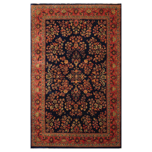 5'9" x 9'2" Hand Knotted 100% Wool Traditional Sarouk Oriental Area Rug Navy-0