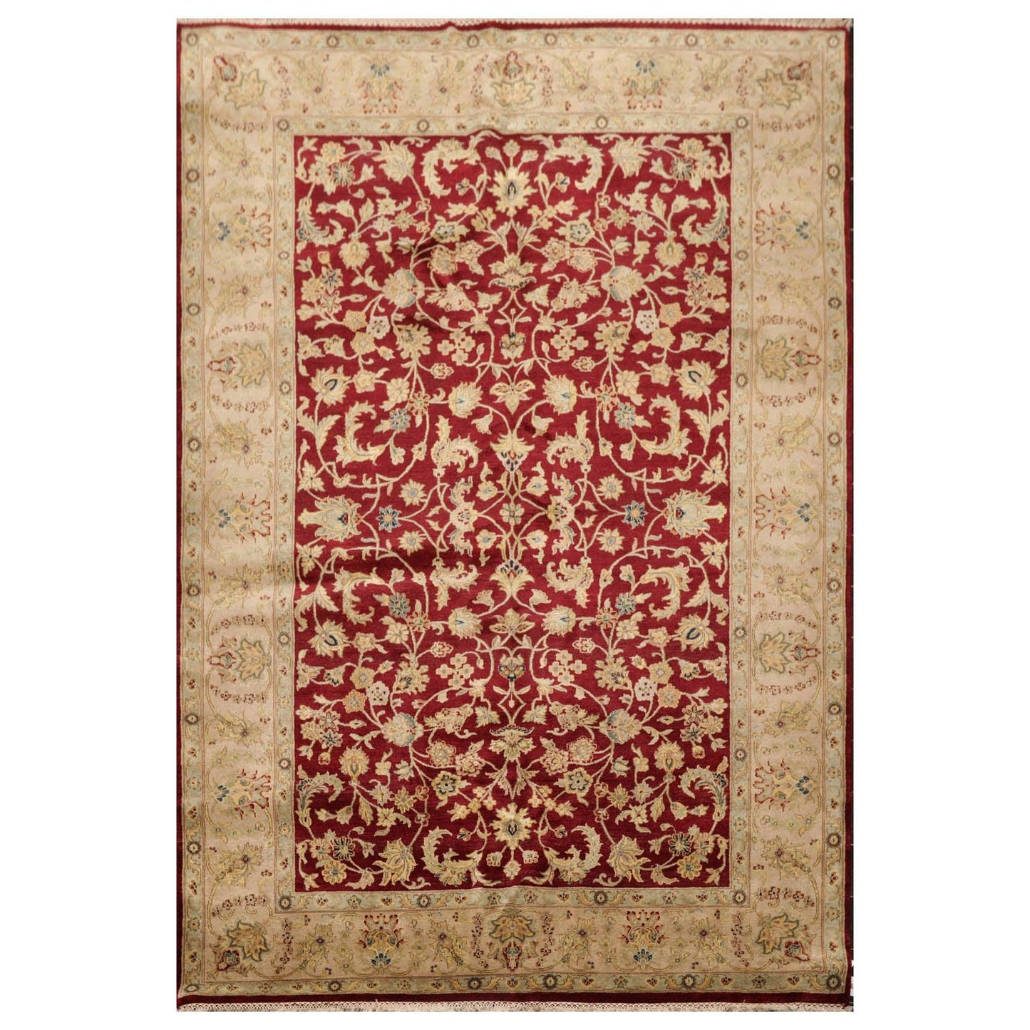 6'3" x 9'2" Hand Knotted 100% Wool Traditional Agra Oriental Area Rug Wine-0