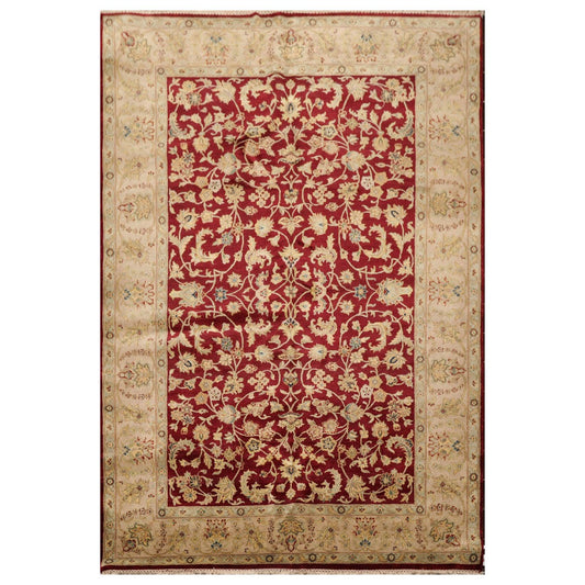 6'3" x 9'2" Hand Knotted 100% Wool Traditional Agra Oriental Area Rug Wine-0