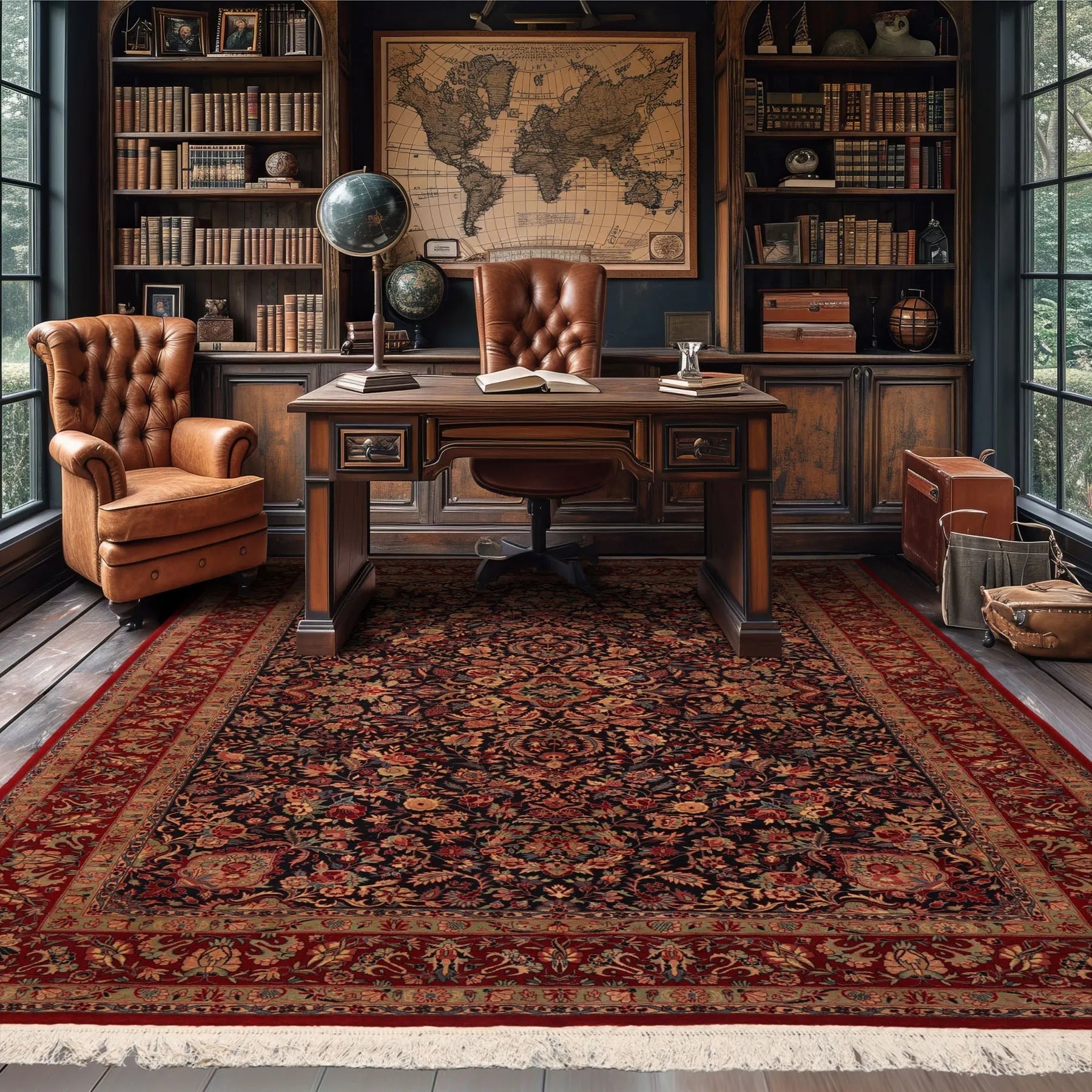 5'11" x 9' Hand Knotted Wool 300 KPSI Sarouk Oriental Area Rug Midnight Blue-1