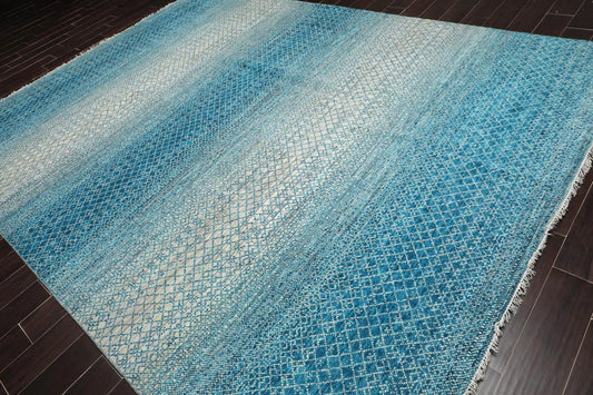 9' x 12' Hand Knotted 100% Wool Contemporary Modern Oriental Area Rug Aqua-0