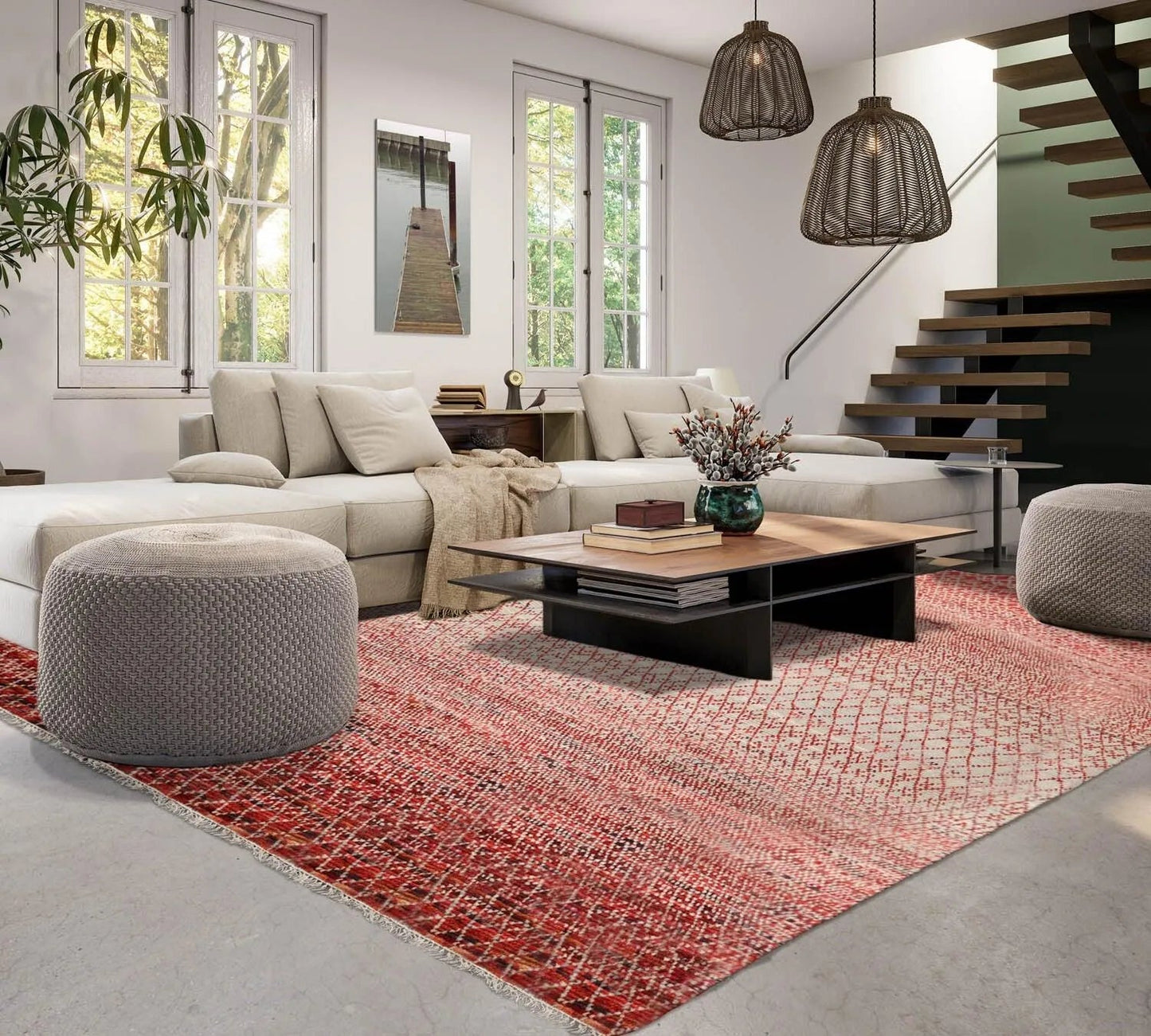 8' x 10' Hand Knotted 100% Wool Contemporary Modern Grass Area Rug Red-0