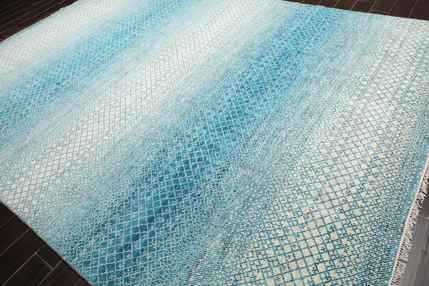 9x12 Hand Knotted 100% Wool Contemporary Modern Oriental Area Rug Ivory Aqua-0