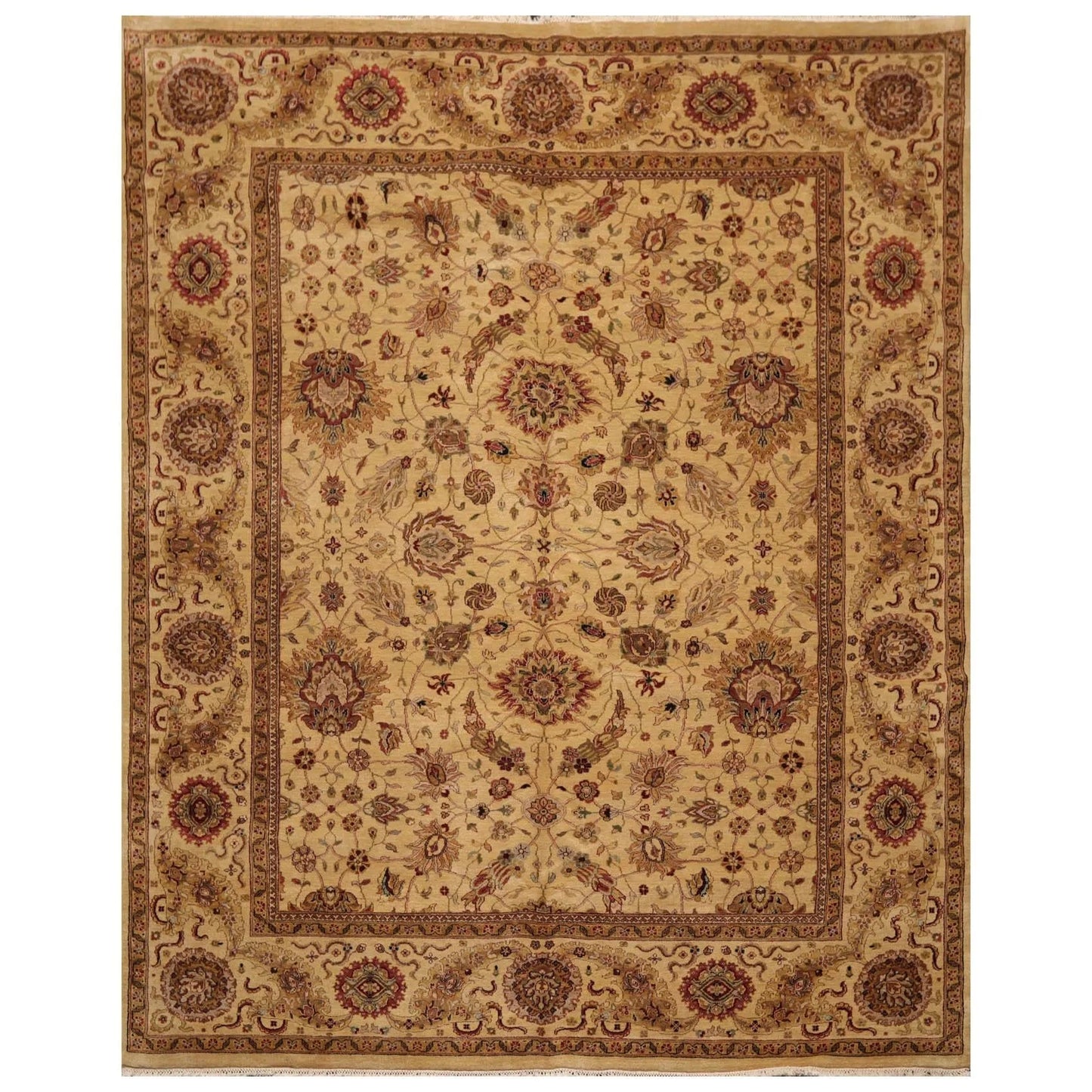 8' x 10' Hand Knotted 100% Wool 200 KPSI Agra Oriental Area Rug Light Gold-0