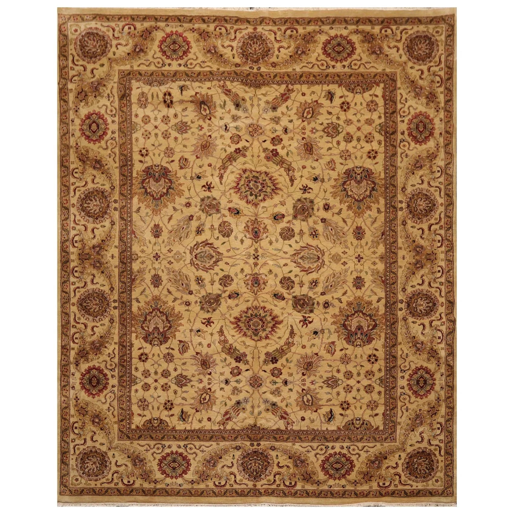 8' x 10' Hand Knotted 100% Wool 200 KPSI Agra Oriental Area Rug Light Gold-0