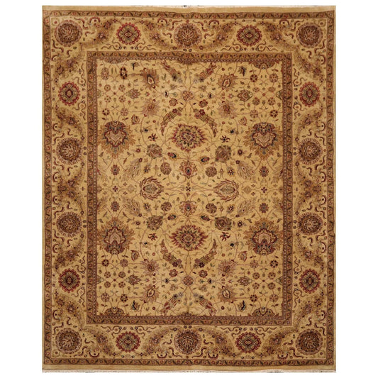 8' x 10' Hand Knotted 100% Wool 200 KPSI Agra Oriental Area Rug Light Gold-0