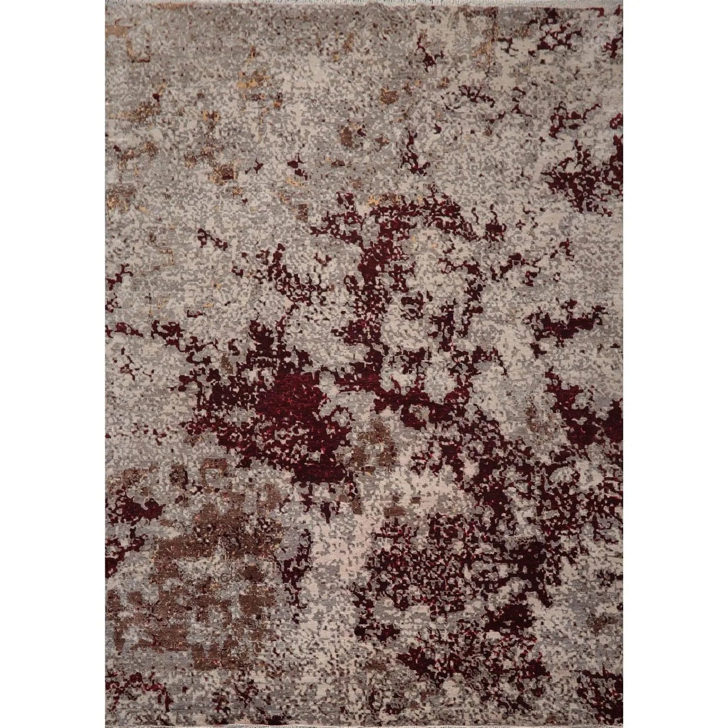 10' x 14' Hand Knotted Wool & Silk Modern Tibetan Oriental Area Rug Gray, Wine-0