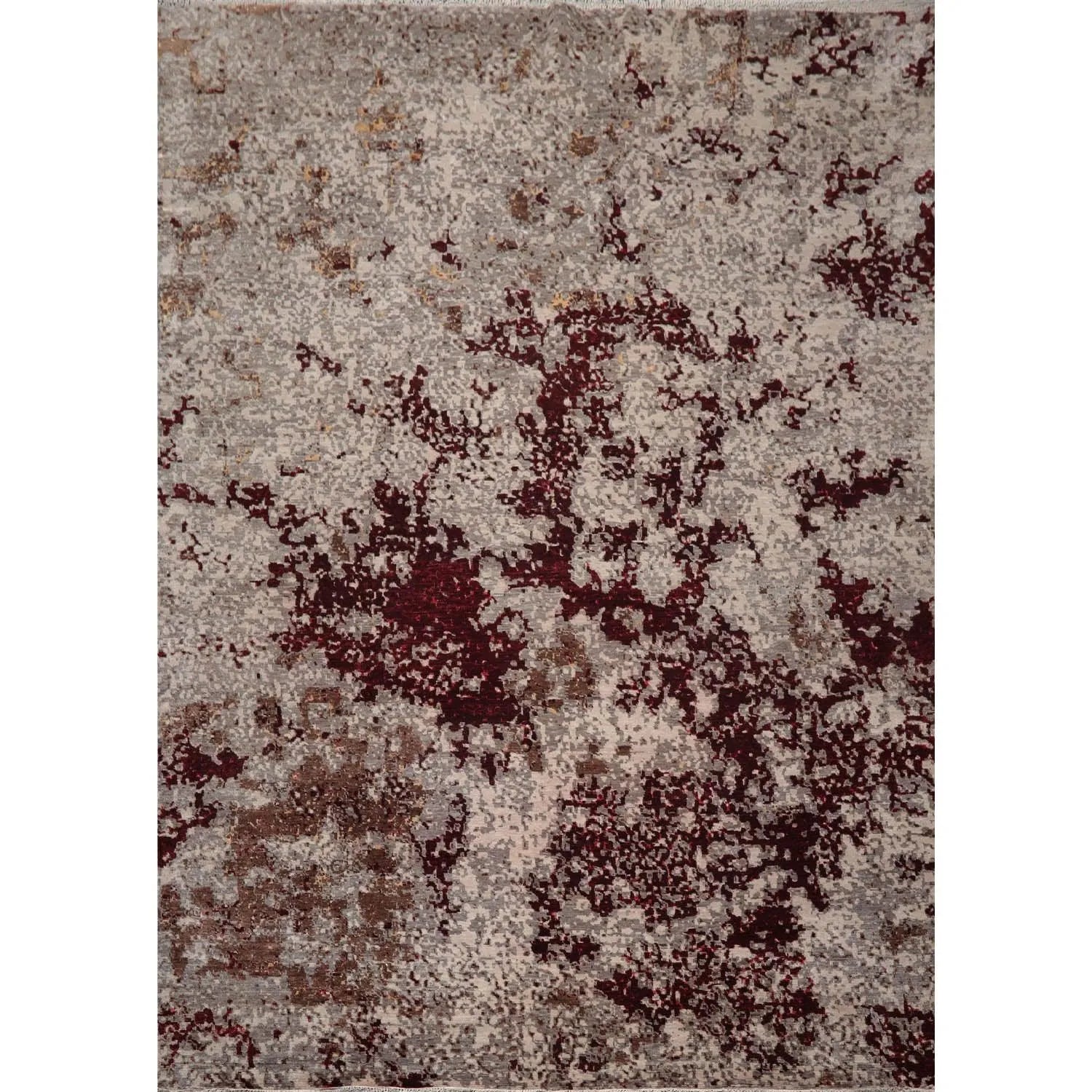 10' x 14' Hand Knotted Wool & Silk Modern Tibetan Oriental Area Rug Gray, Wine-0
