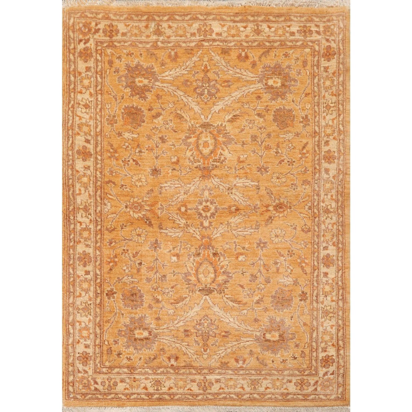 3'6" x 5' Hand Knotted 100% Wool Chobi Peshawar Traditional Area Rug Caramel-0