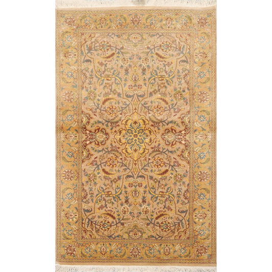 2'7" x 4'4" Hand Knotted 100% Wool Pak Persian 250 KPSI Oriental Area Rug Tan-0
