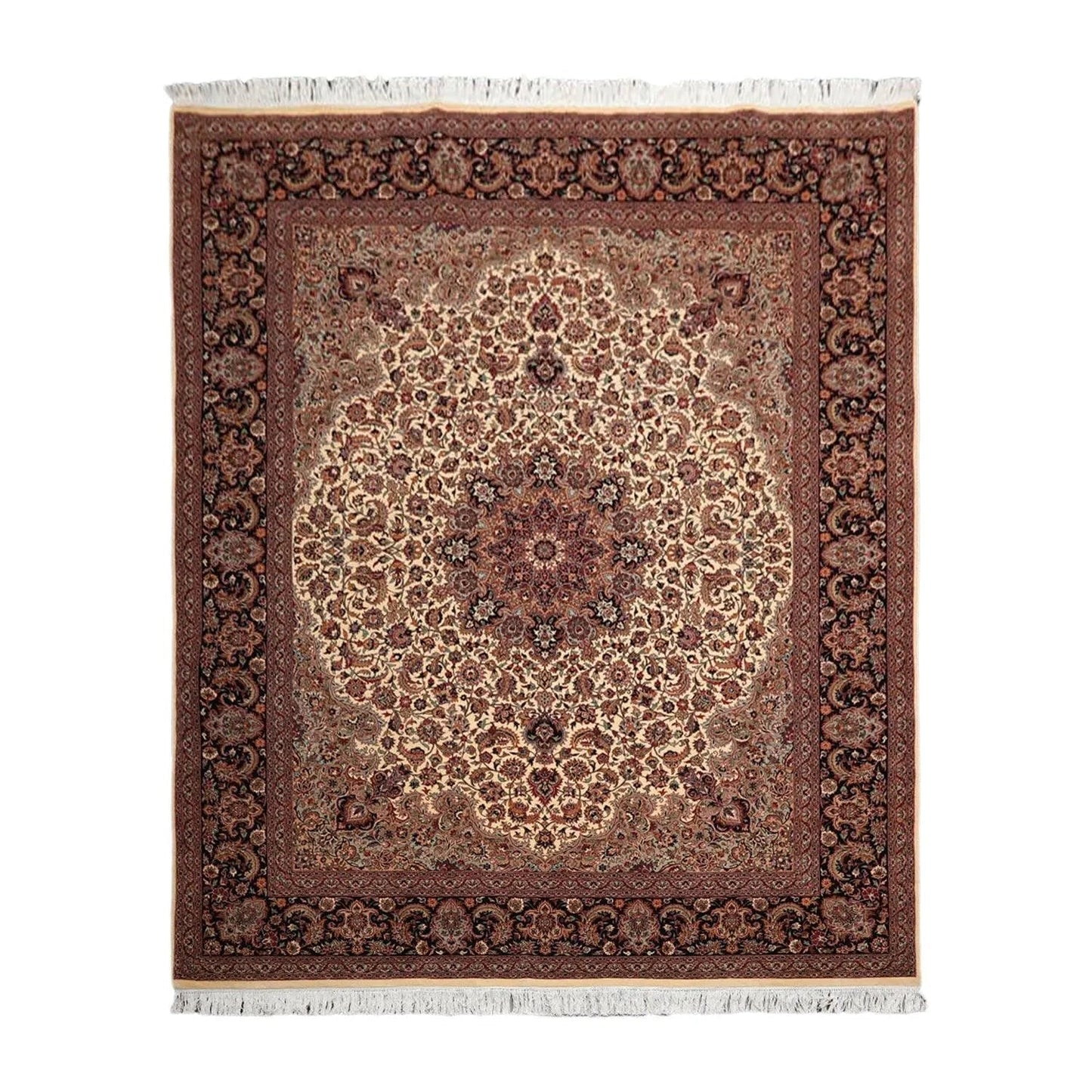 8'1” x 10’ Hand Knotted 100% Wool Pak Persian Tabriz 300 KPSI Area Rug Ivory-0