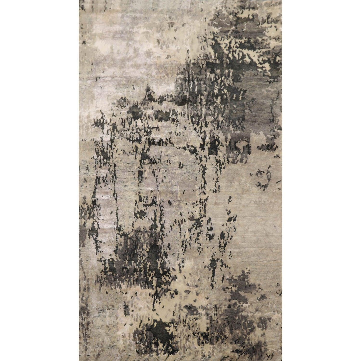 2'11" x 5’2" Hand Knotted Wool & Silk Designer Abstract Tibetan Area rug Gray-0