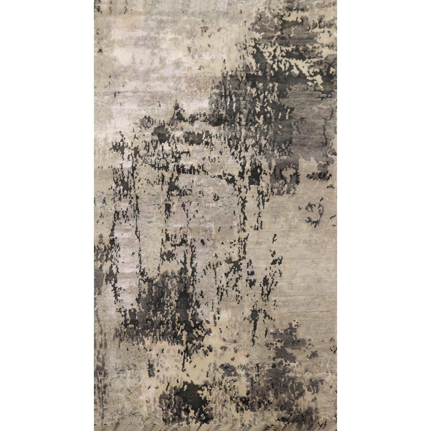 2'11" x 5’2" Hand Knotted Wool & Silk Designer Abstract Tibetan Area rug Gray-0