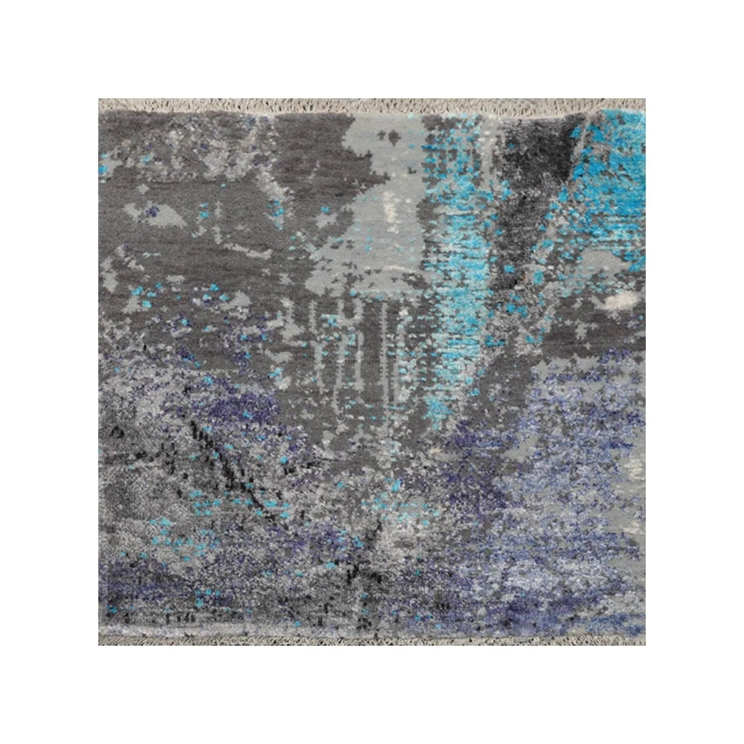 2' x 2' Hand Knotted Wool & Silk Square Modern Tibetan Oriental Area Rug Gray-0