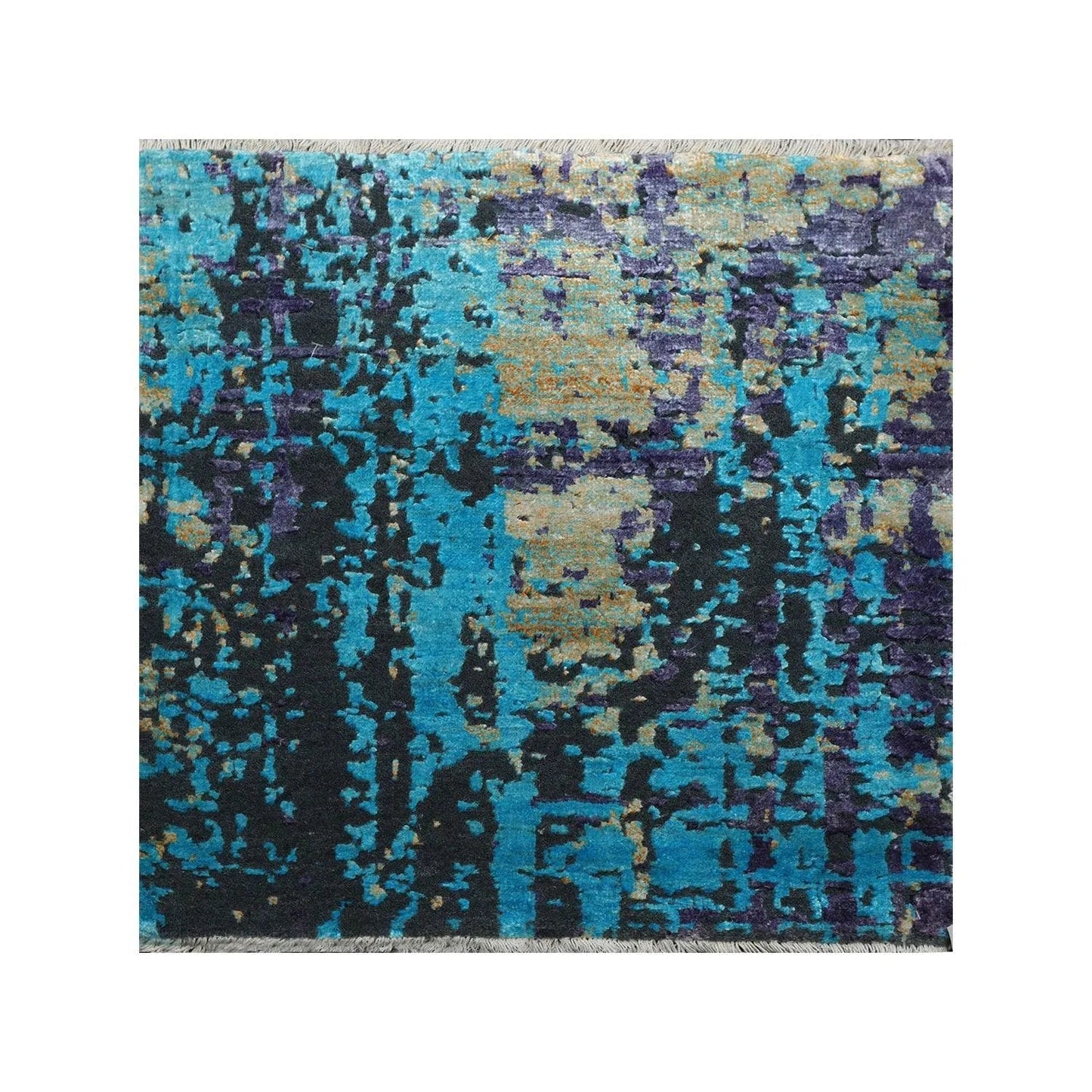 2’ x 2’ Hand Knotted Wool & Silk Modern Square Tibetan Area rug Turquoise-0