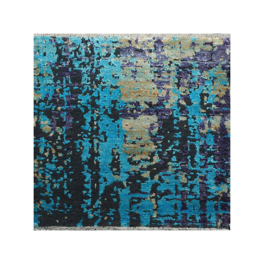2’ x 2’ Hand Knotted Wool & Silk Modern Square Tibetan Area rug Turquoise-0