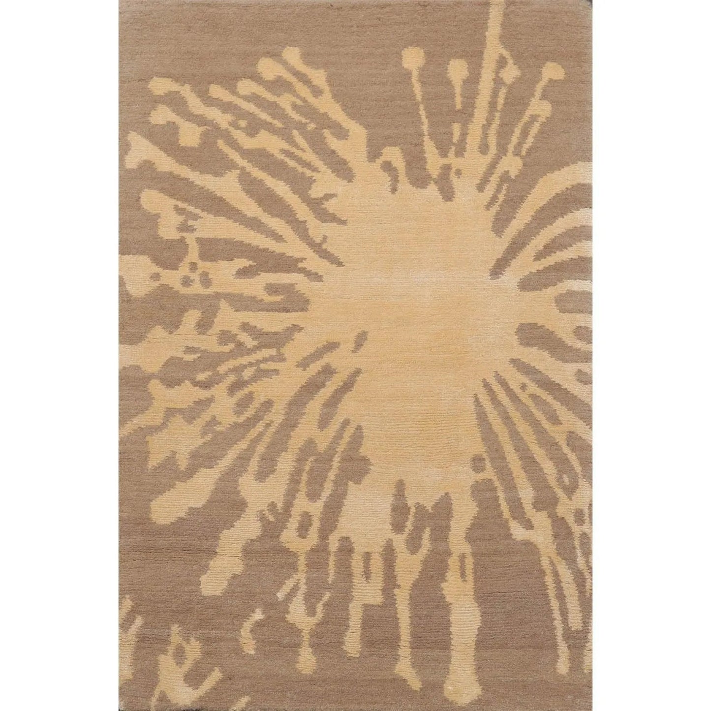 2'x3' Hand Knotted Wool & Silk Modern Tibetan Oriental Area rug Beige-0