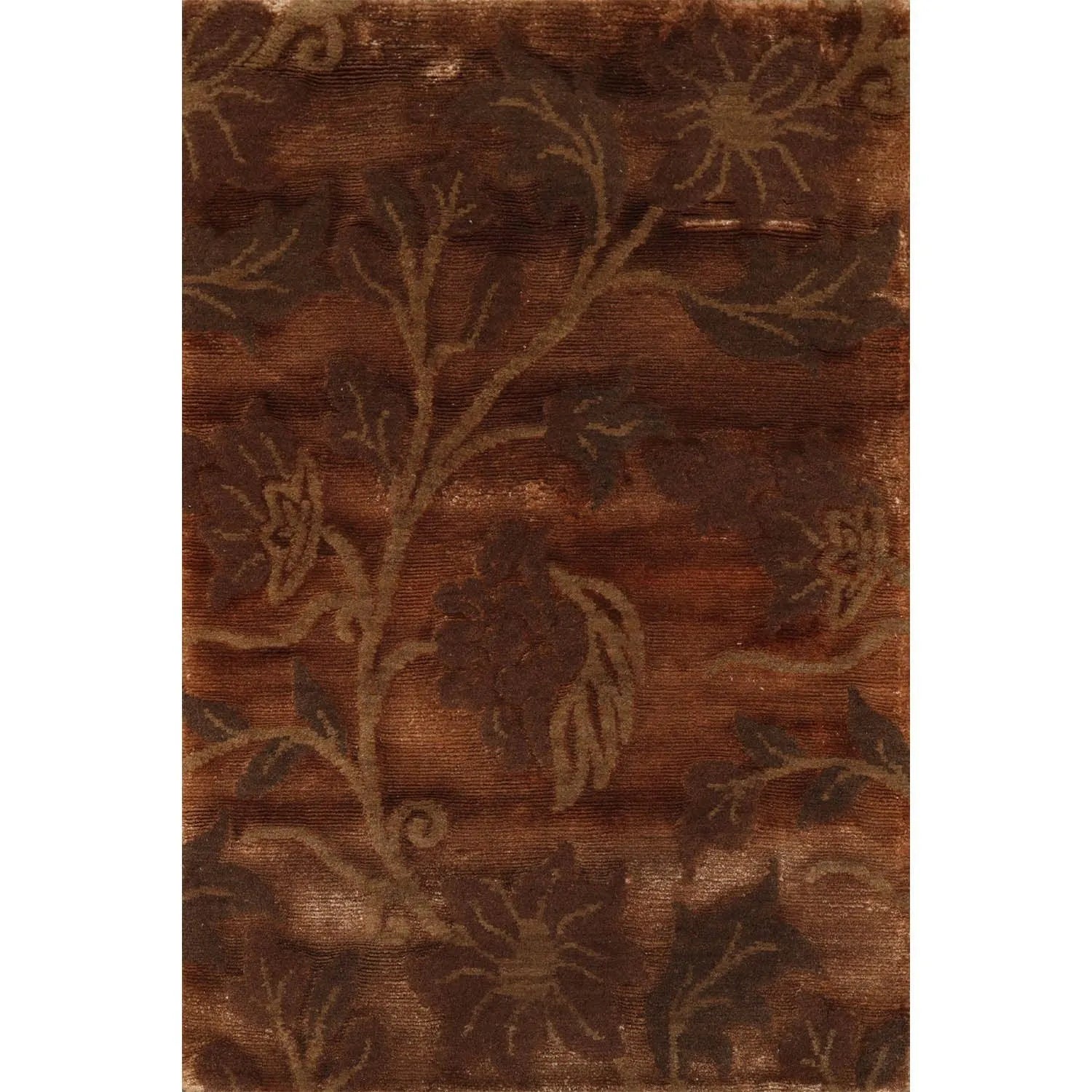 2' x 3' Hand Knotted Wool & Silk Transitional Tibetan Oriental Area Rug Brown-0