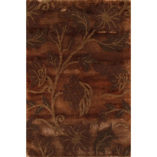 2' x 3' Hand Knotted Wool & Silk Transitional Tibetan Oriental Area Rug Brown-0