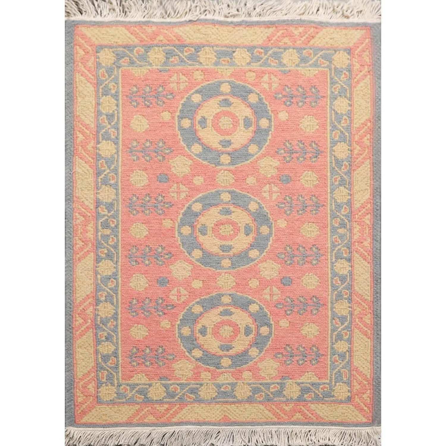 1'10''x2'7'' Hand Knotted 100% Wool Oriental Area Rug Rose-0