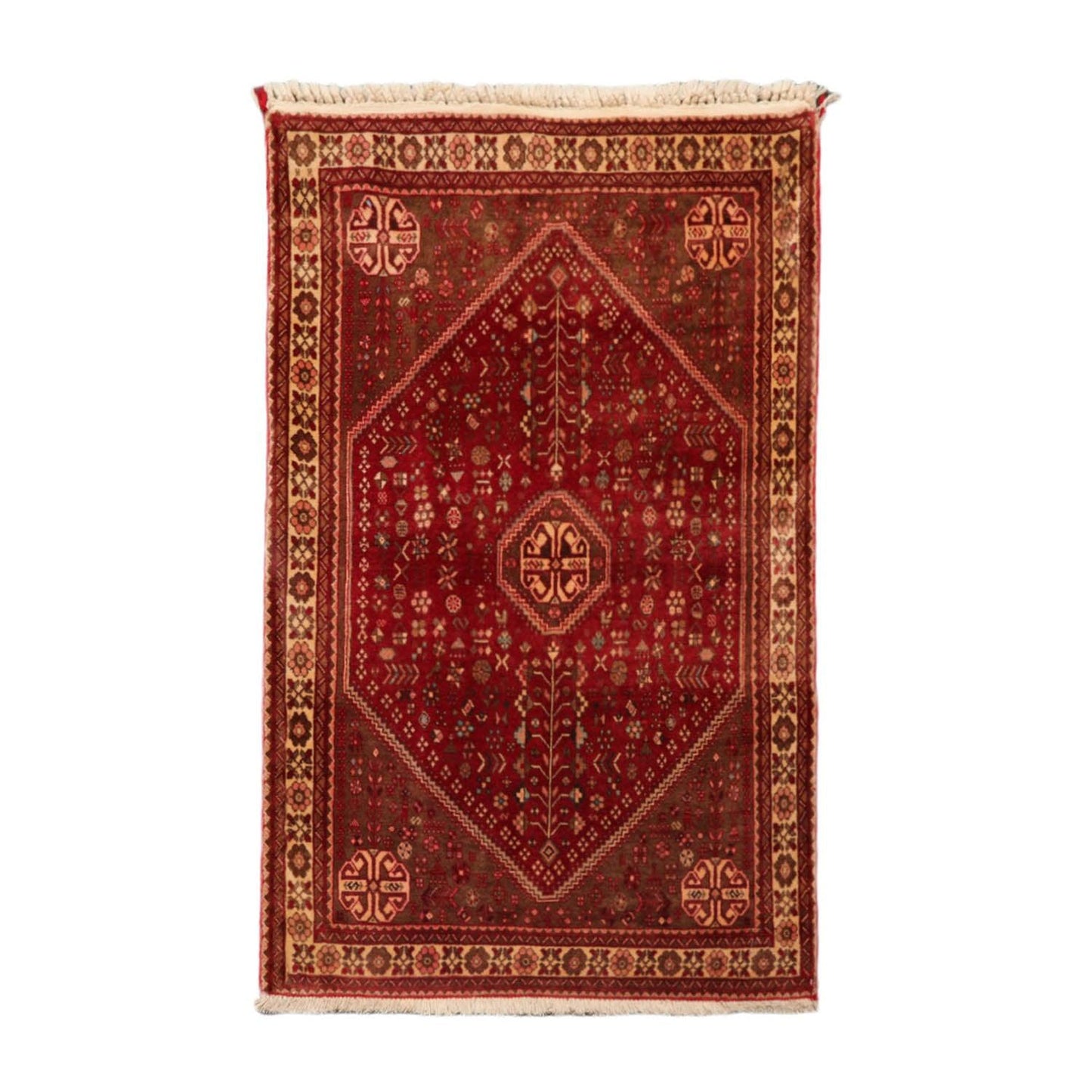 3’4” x 5’1" Hand Knotted Wool Vintage Abadehh 200 KPSI Oriental Area Rug Ruby-0