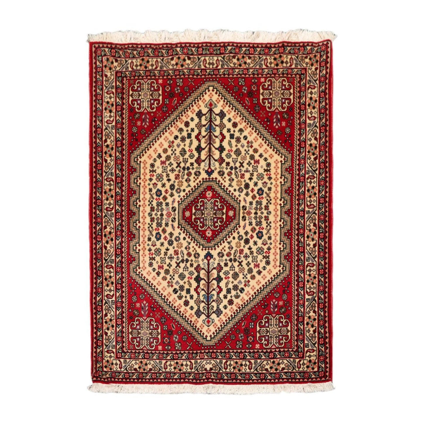 3’5” x 5’1" Vintage Hand Knotted Wool Abadehh 200 KPSI Oriental Area Rug Ivory-0