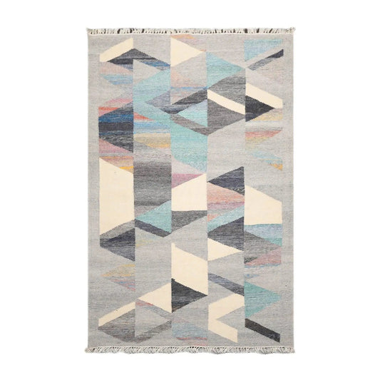 5' x 8' Indoor Outdoor Hand Woven 100% Recycled PET Yarn Modern Kilim Area Rug Gray-0